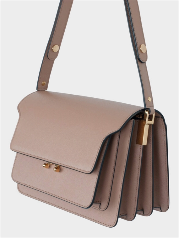 Marni Medium Trunk Saffiano Bag, Beige